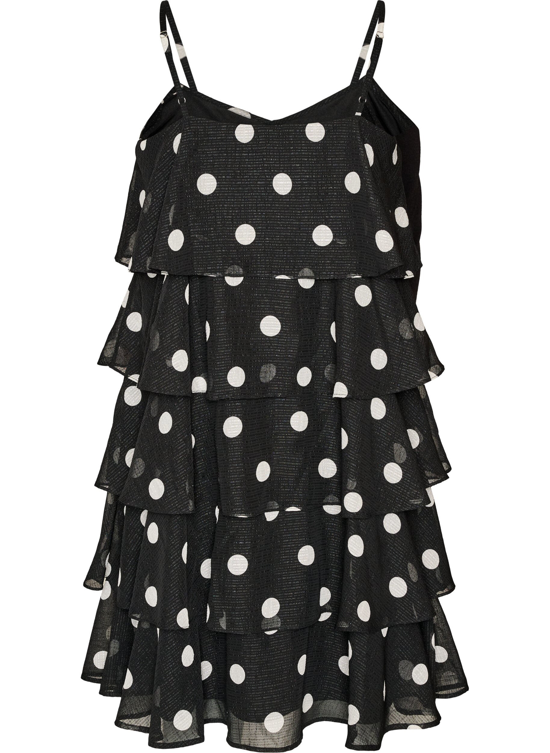 ZizziSukienka warstwowa z falbankami i ramiaczkami typu spaghetti, Czarne, Packshot image number 1