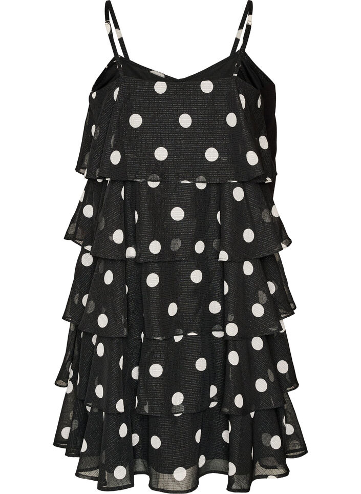 Sukienka warstwowa z falbankami i ramiaczkami typu spaghetti, Czarne, Packshot image number 1