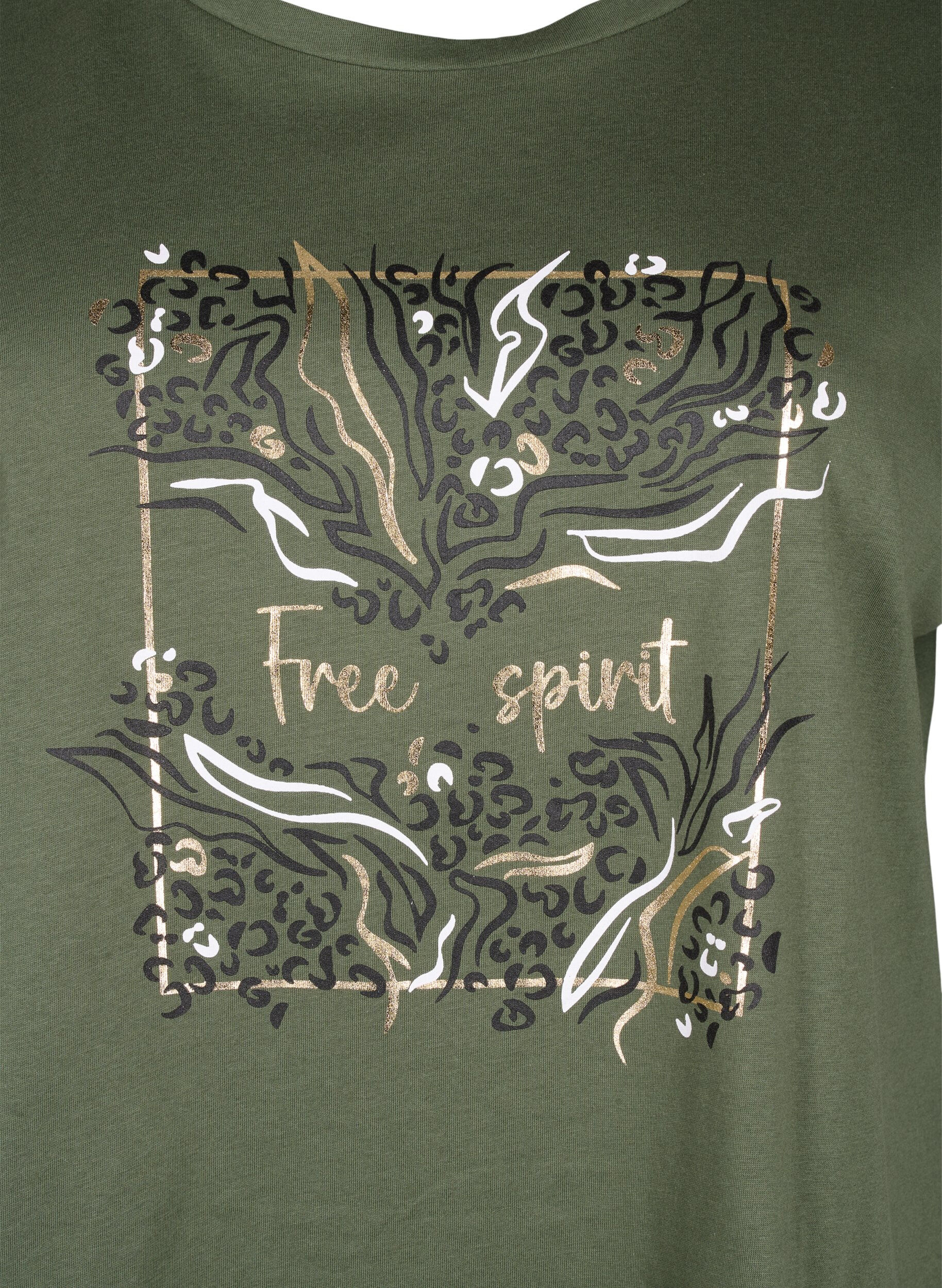 Zizzi T-shirt z organicznej bawelny ze zlotym nadrukiem, Thyme W. Free, Packshot image number 2
