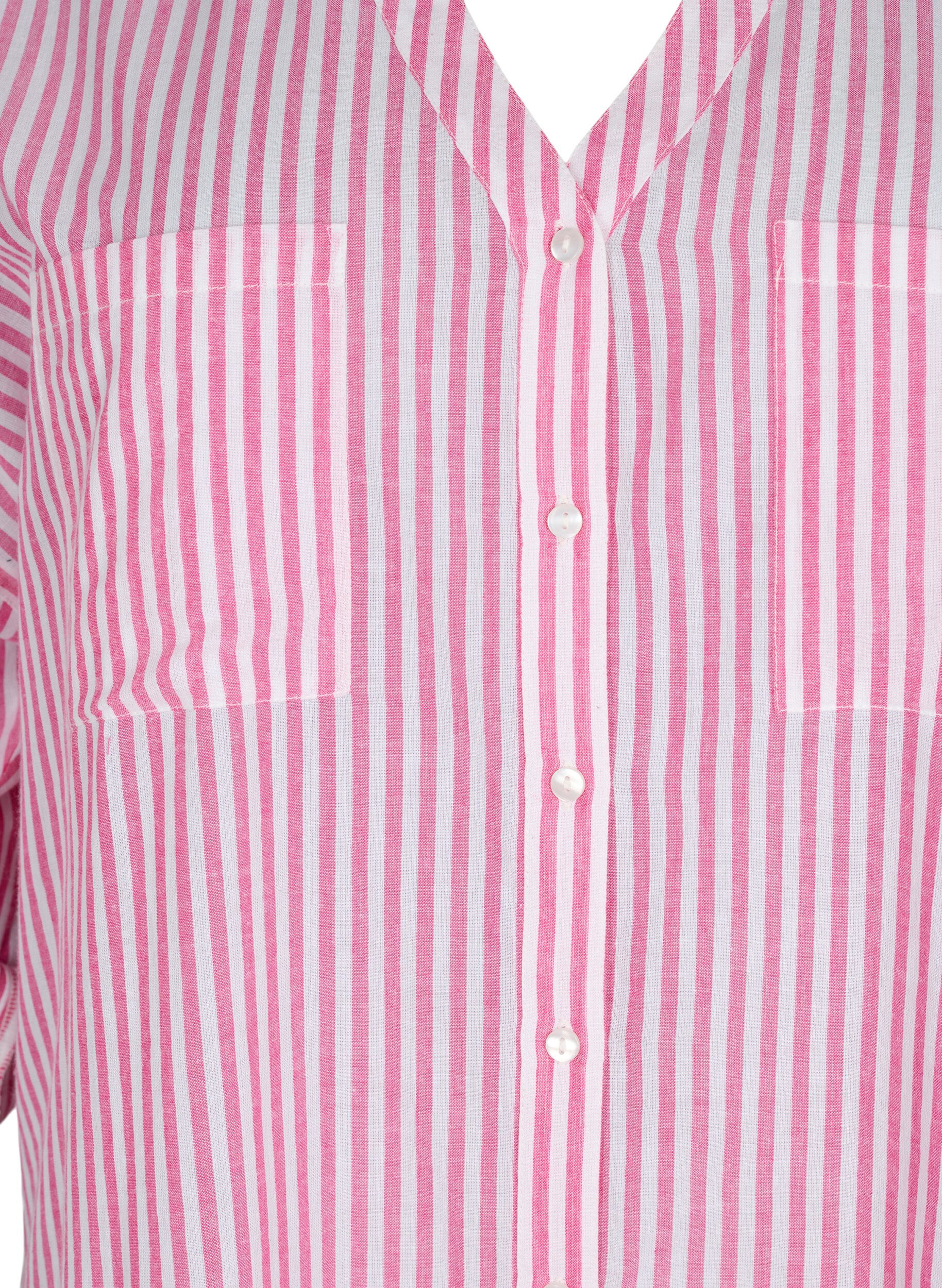 Zizzi Striped tunic with v neck and buttons, Beetroot Stripe, Packshot image number 2