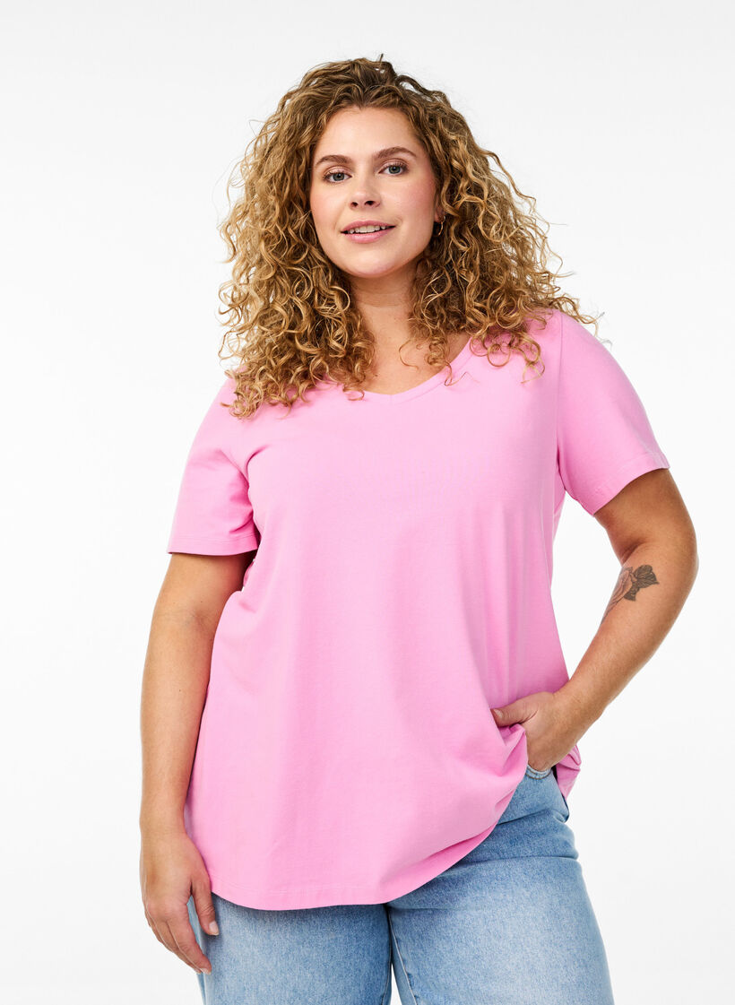 Podstawowa, gladka bawelniana koszulka, R&oacute;żowy, Model image number 0