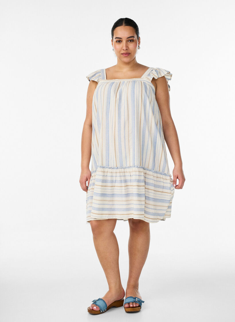 Letnia sukienka bez rekaw&oacute;w z tkanym wzorem, Biały, Model image number 1