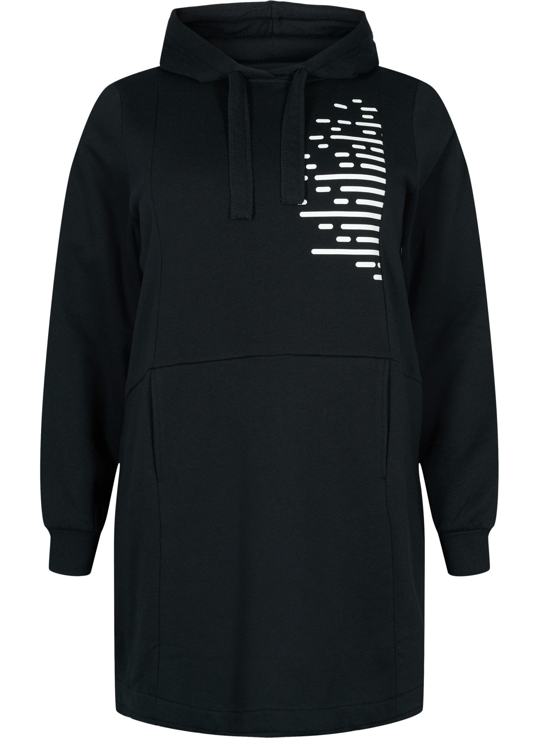 Zizzi Long sweatshirt with hood and pockets, Black, Packshot image number 0