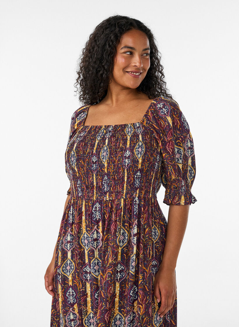 Letnia sukienka z wiskozy z nadrukiem paisley, Fioletowy, Model image number 2
