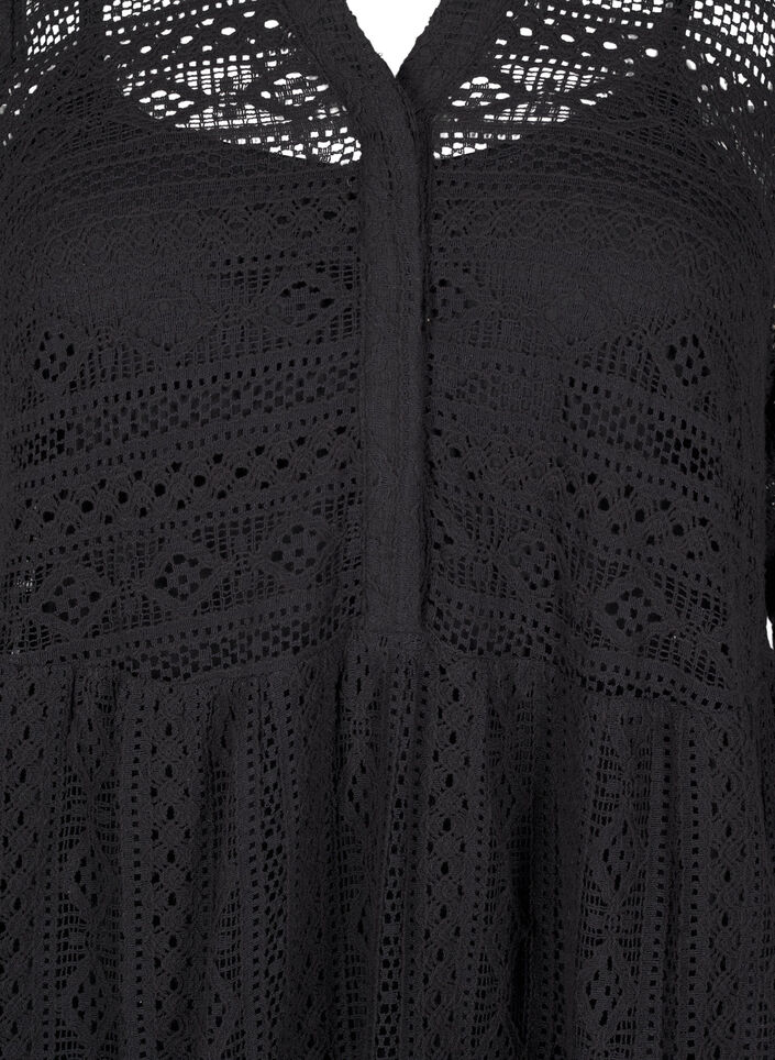 Krótka koronkowa sukienka z rekawami 3/4, Black, Packshot image number 2
