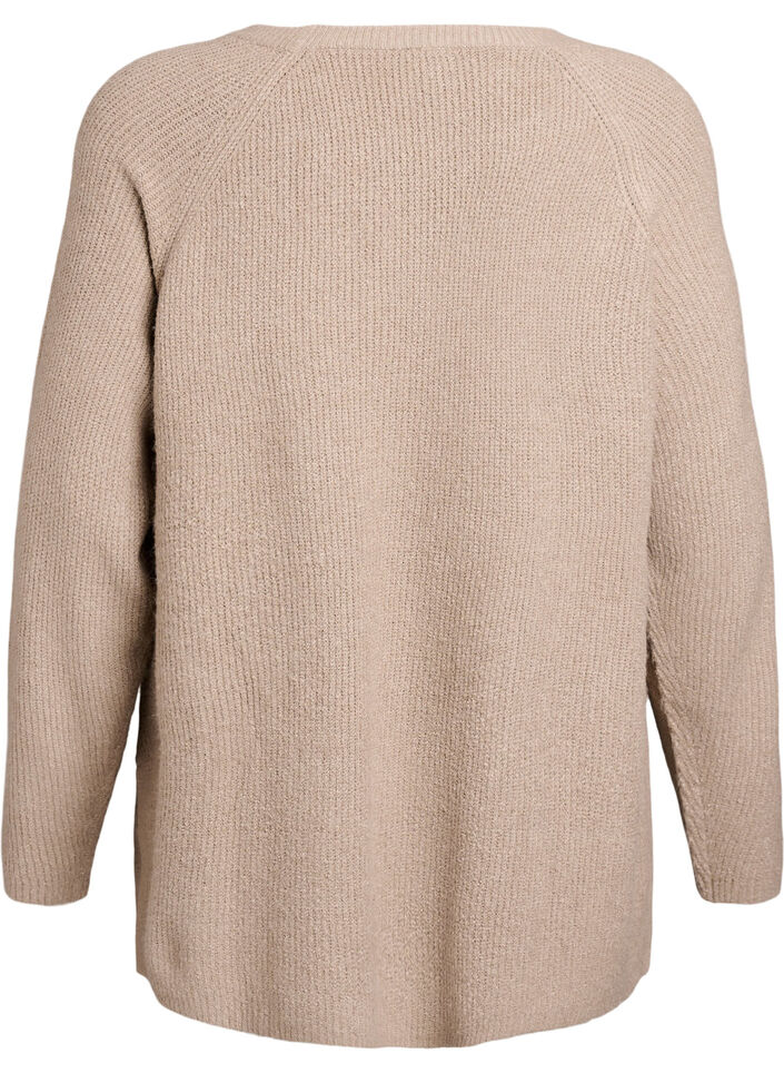 Sweter z dzianiny z ukosnym wzorem i rekawami raglanowymi, Beżowy, Packshot image number 1