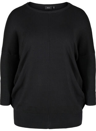 Dzianinowy sweter z okraglym dekoltem, Black, Packshot image number 0