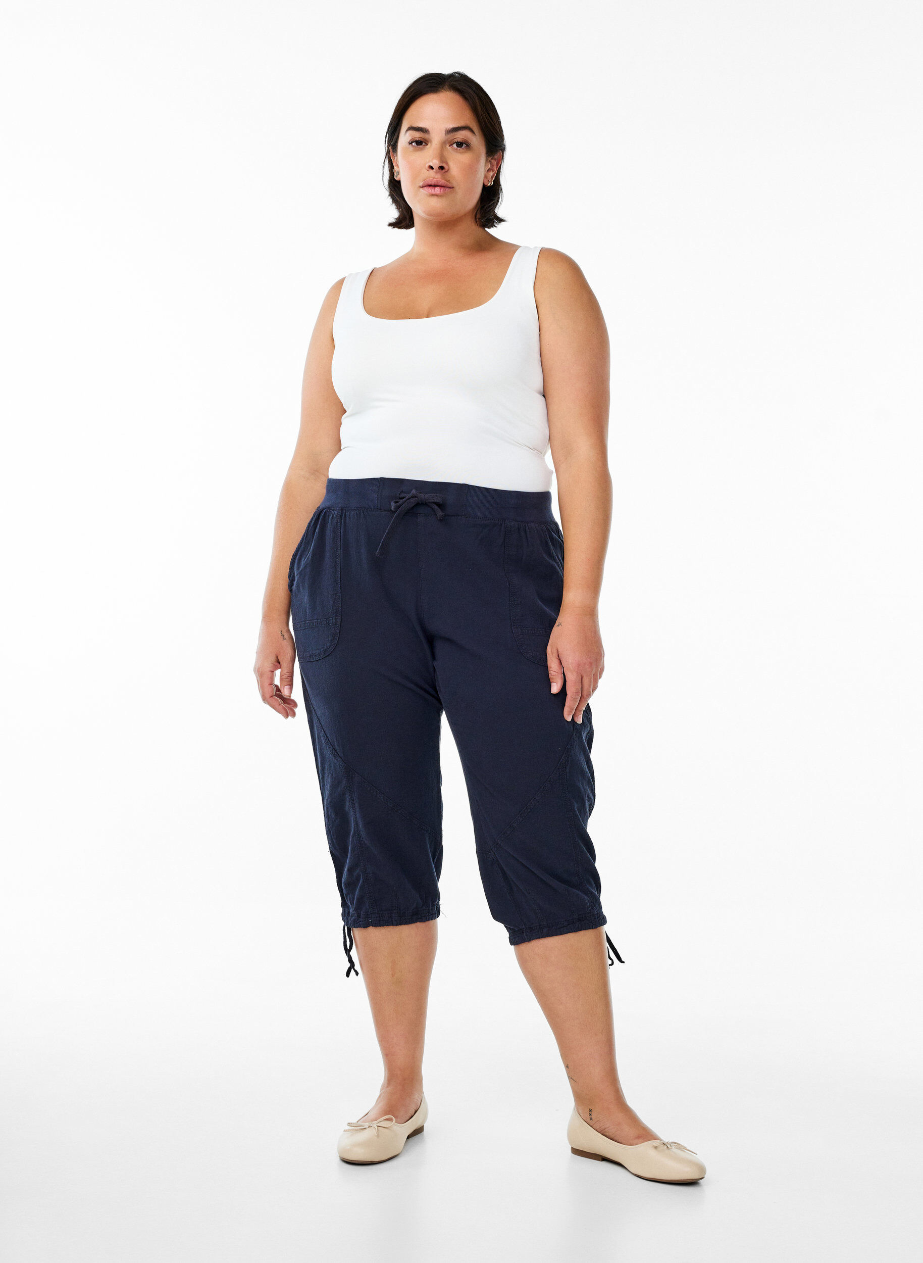 Bawelniane spodnie capri, Niebieskie, Model