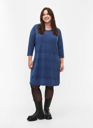 Sukienka z rekawem 3/4 i wzorem w paski, Estate Blue Melange, Model image number 3