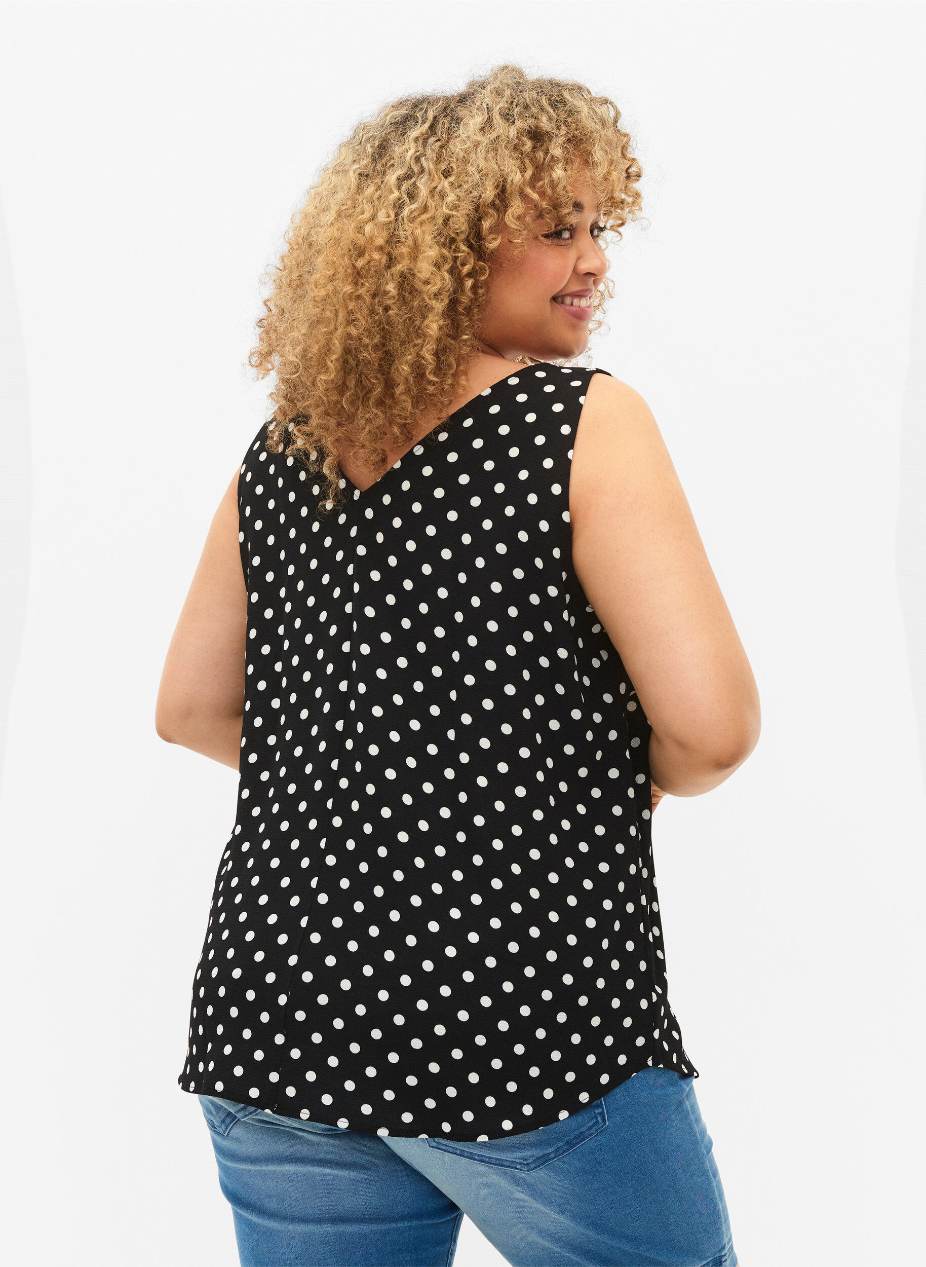 Zizzi Wzorzysty top z dekoltem w serek, Black Dot, Model image number 1