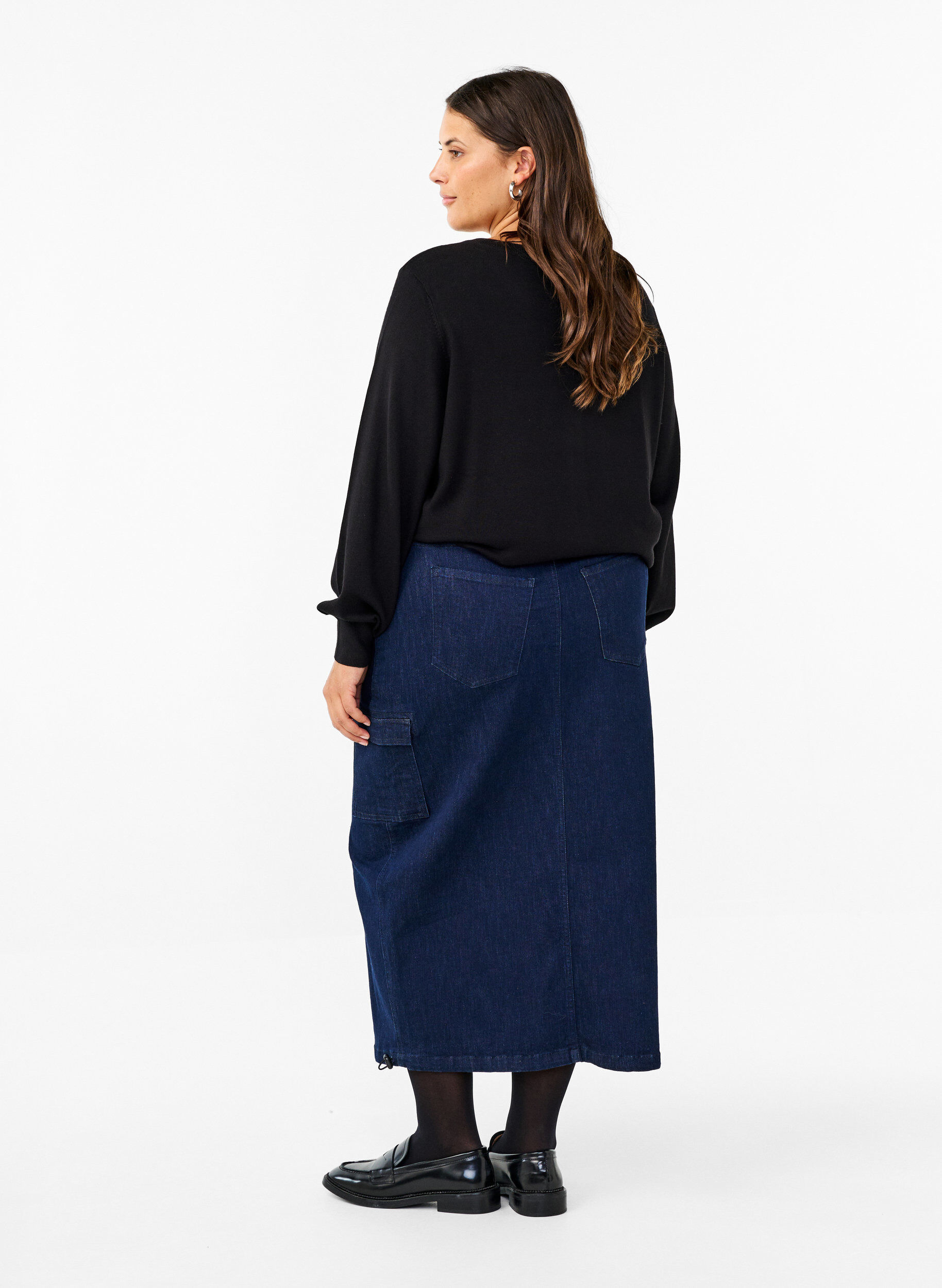 Zizzi Sp&oacute;dnica maxi z&nbsp;dzinsu, Dark Blue Denim, Model image number 1