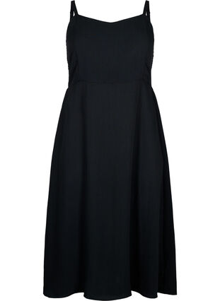 Jednokolorowa marszczona wiskozowa sukienka na ramiaczkach, Black, Packshot image number 0