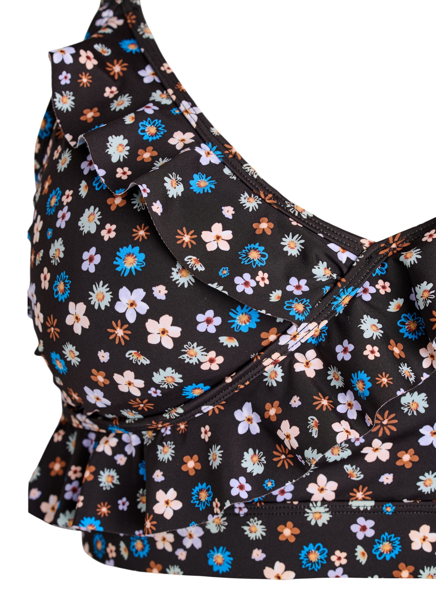 ZizziKwiatowy stanik bikini z falbankami, Brązowy, Packshot image number 2