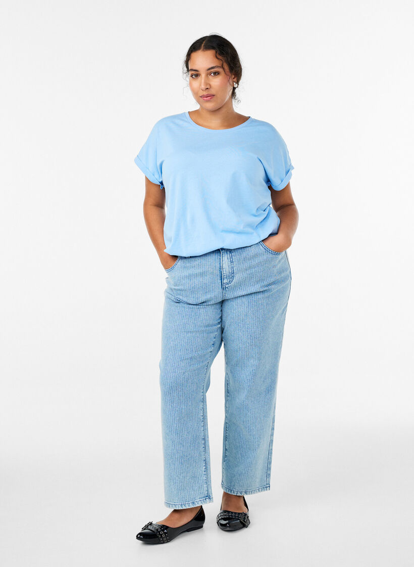 Koszulka z kr&oacute;tkim rekawem ze splotu bawelnianego, Niebieskie, Model image number 1