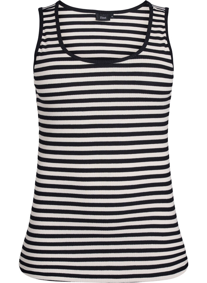 Tank top w paski o prazkowanej strukturze, Czarne, Packshot image number 0