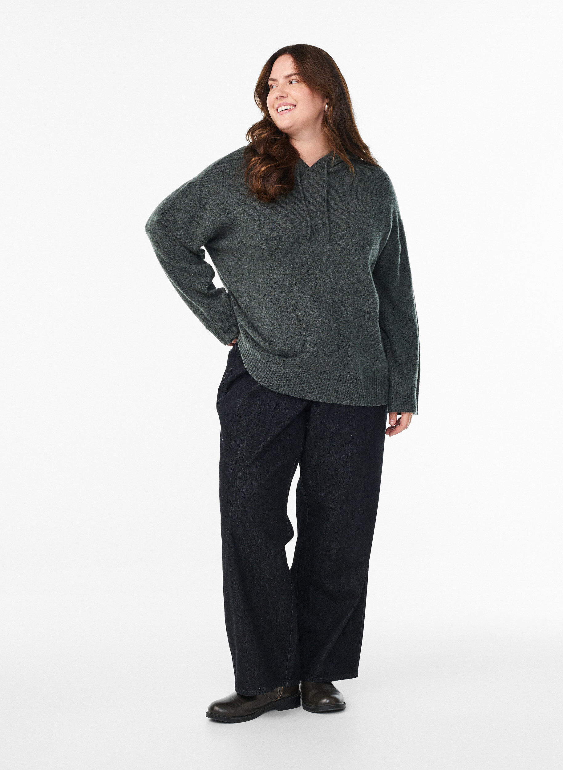 Zizzi Dzianinowa bluza z kapturem, Zielony, Model image number 1