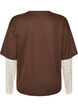 Luzny t-shirt z dlugimi koronkowymi rekawami, Brązowy, Packshot image number 1