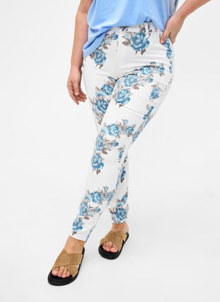 Bardzo waskie jeansy Amy z kwiatowym nadrukiem, White B.AOP, Model image number 2