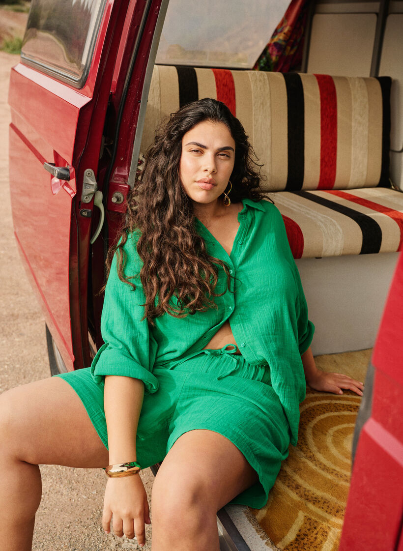 Szorty z bawelnianego muslinu z kieszeniami, Jolly Green, Image image number 0