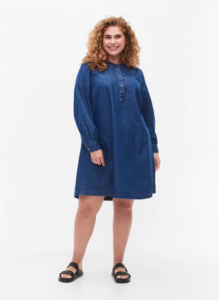 Dzinsowa sukienka z dlugim rekawem, Blue denim, Model image number 2