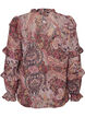 Bluzka z nadrukiem w stylu paisley i falbankami, Fioletowy, Packshot image number 1