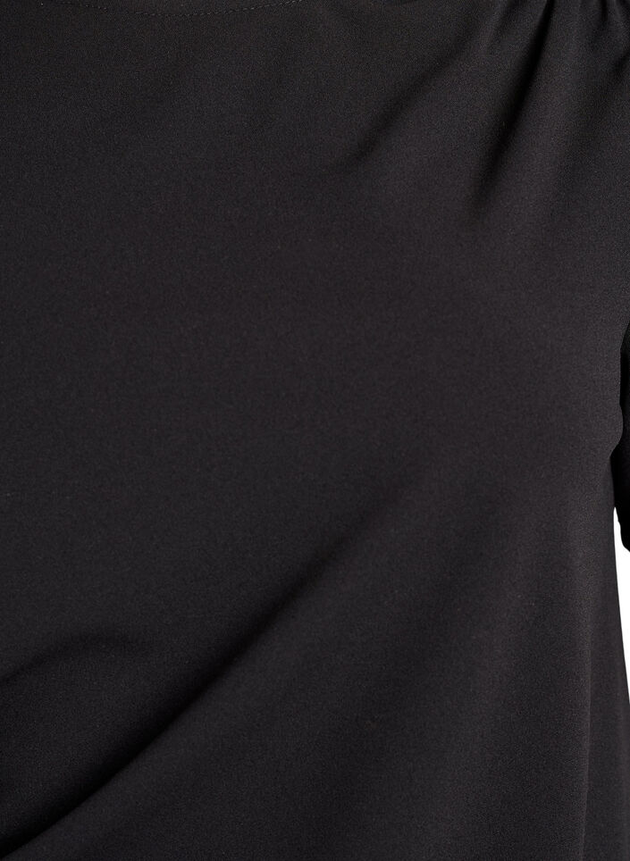 Bluzka z krótkim rekawem, z marszczeniami i asymetrycznym wycieciem na dole, Czarne, Packshot image number 2