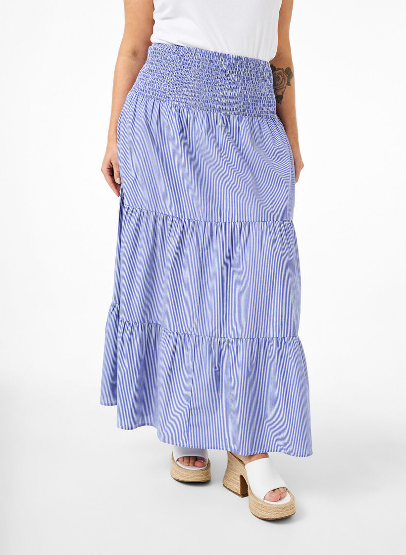 Spódnica maxi typu smock w paski, Baja Blue Stripe, Model image number 2