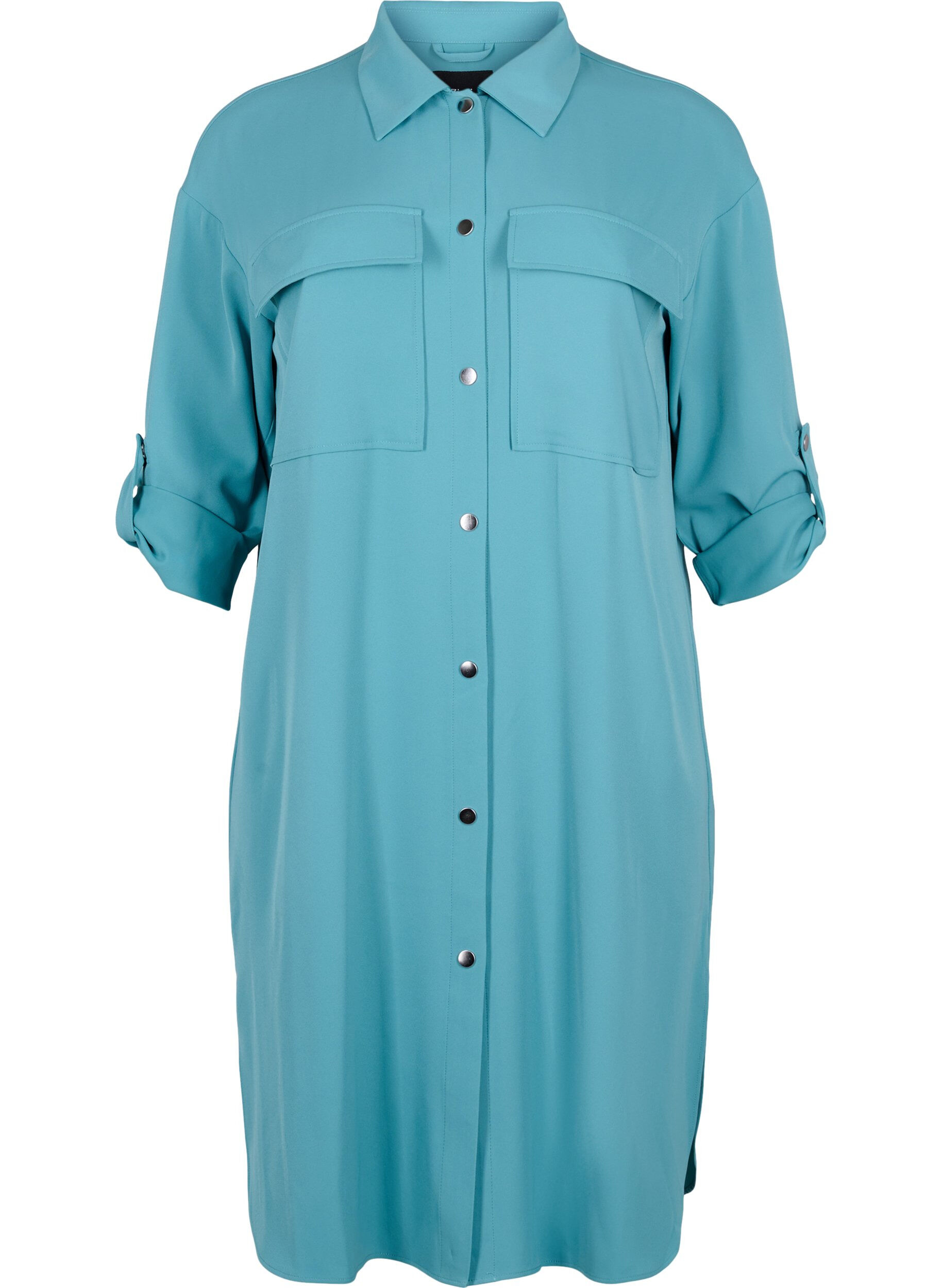 Zizzi Dluga kurtka-sukienka z zapieciem na guziki, Brittany Blue, Packshot image number 0