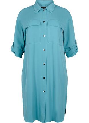 Dluga kurtka-sukienka z zapieciem na guziki, Brittany Blue, Packshot image number 0