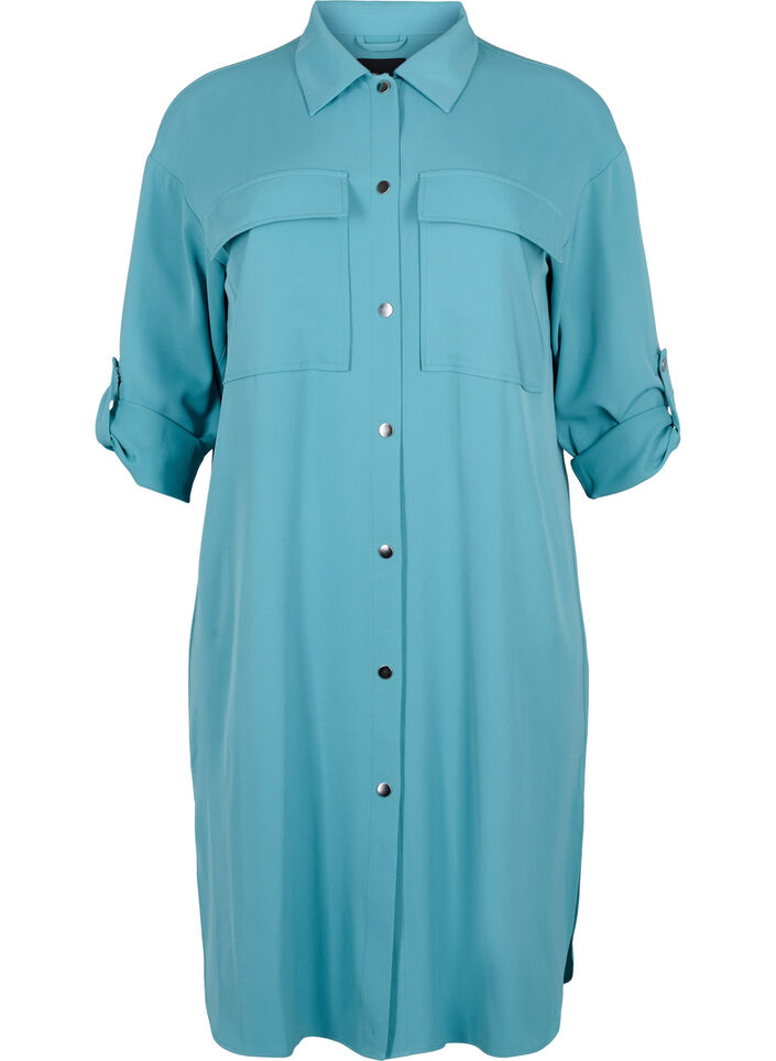 Dluga kurtka-sukienka z zapieciem na guziki, Brittany Blue, Packshot image number 0