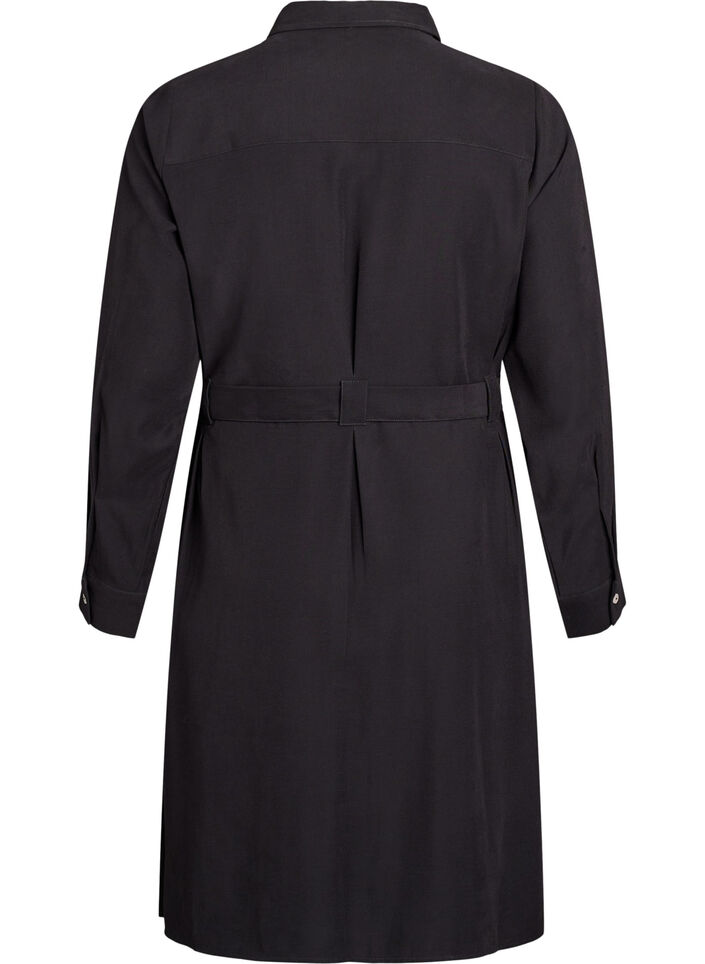 Sukienka koszulowa z wiazanym paskiem i dlugimi rekawami, Czarne, Packshot image number 1