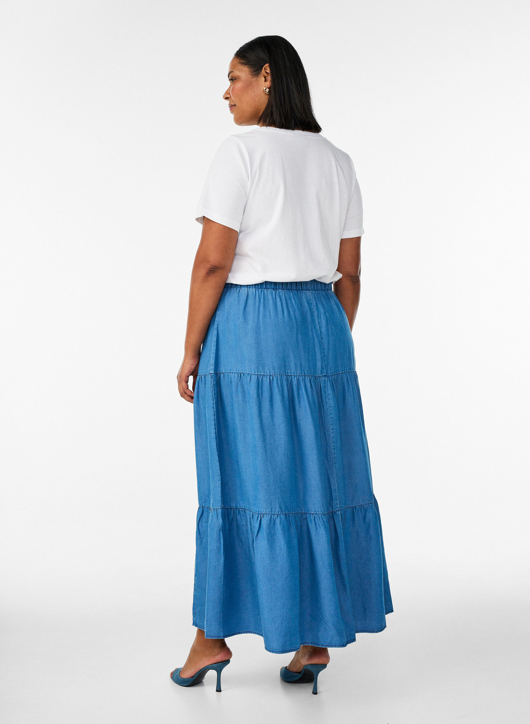ZizziDzinsowa sp&oacute;dnica maxi z falbankami, Niebieskie, Model image number 1