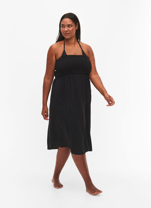 Sukienka plazowa z wiskozy z luznym topem, Black, Model image number 0