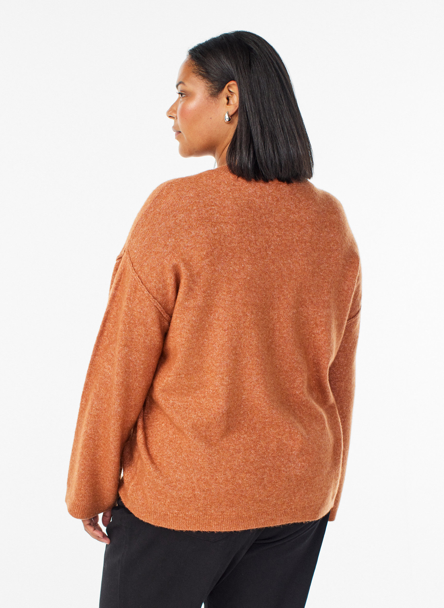 ZizziLuzny dzianinowy sweter z widocznymi szwami, Pomarańczowy, Model image number 2