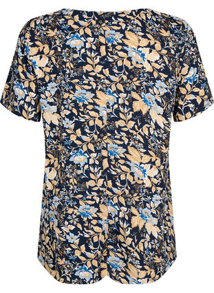Flash – bluzka z krótkim rekawem i nadrukiem, Brown Blue Flower, Packshot image number 1