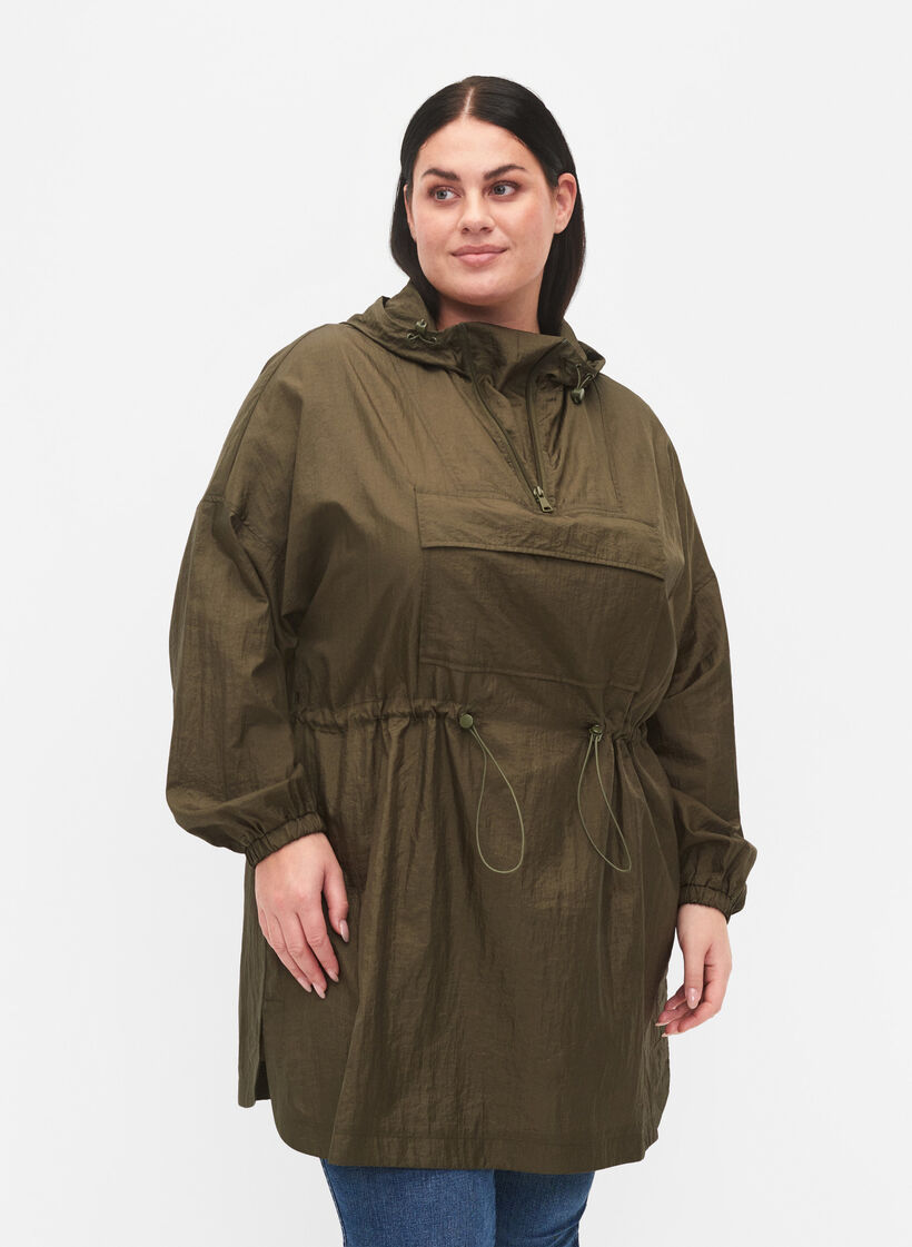 Dluga kurtka anorak z kapturem i kieszenia, Grape Leaf, Model image number 0