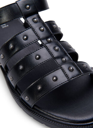 Szerokie sandaly z cwiekami, Black, Packshot image number 3