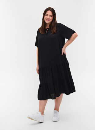 Wiskozowa sukienka z krótkim rekawem, Black, Model image number 2