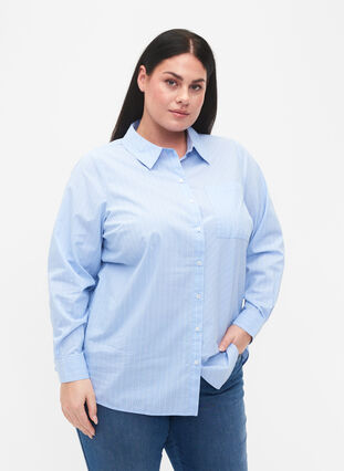 Koszula z mieszanki bawelny, Blue w. White Stripe, Model image number 0