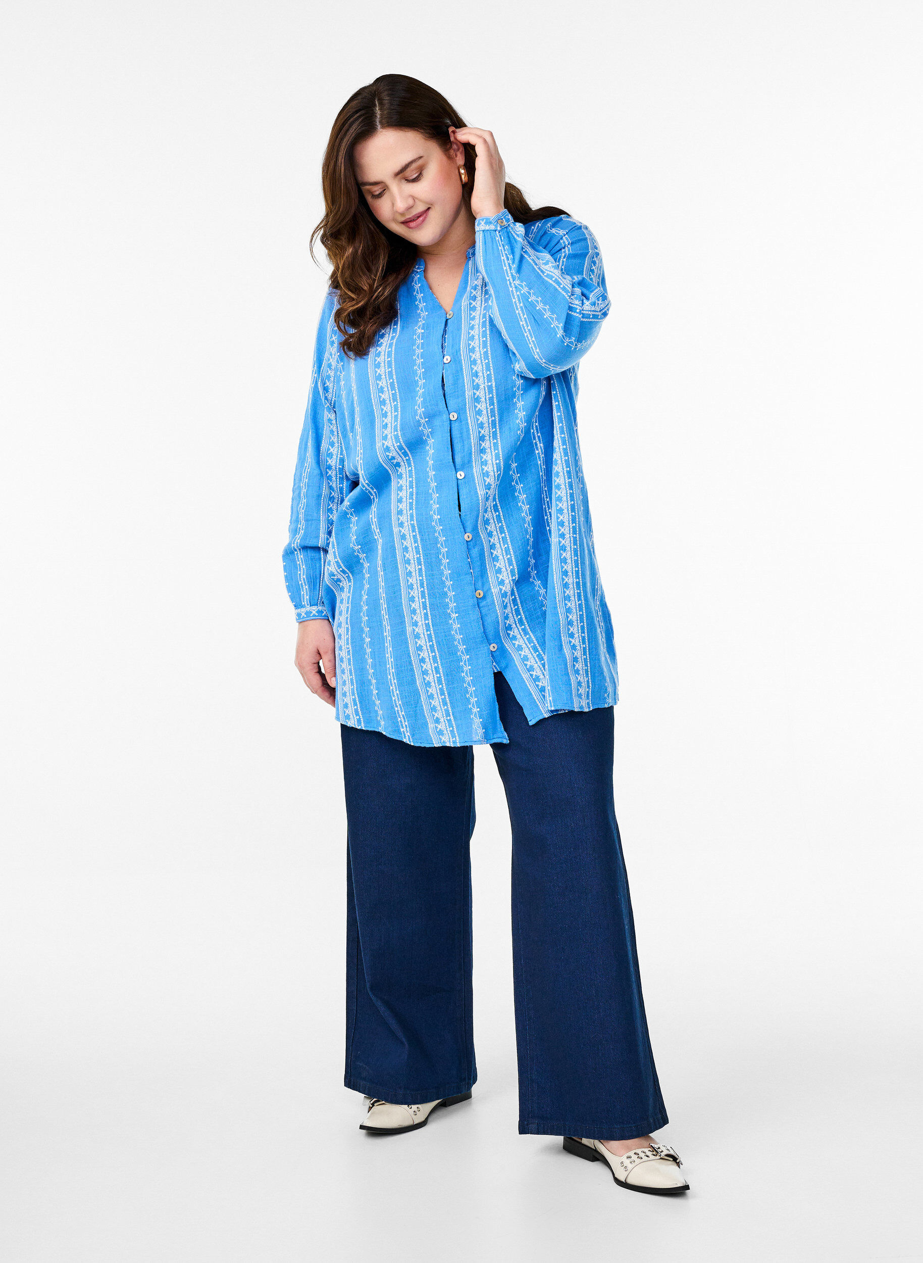 Zizzi Tunika z haftowanym wzorem, Niebieskie, Model image number 1