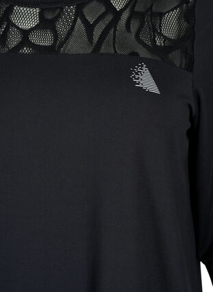 Koszulka treningowa z rekawami 3/4 i wzorzysta siateczka, Black, Packshot image number 2