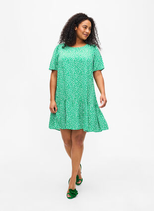 Flash – sukienka z wiskozy z wcieciem, Bright Green Wh. AOP, Model image number 2
