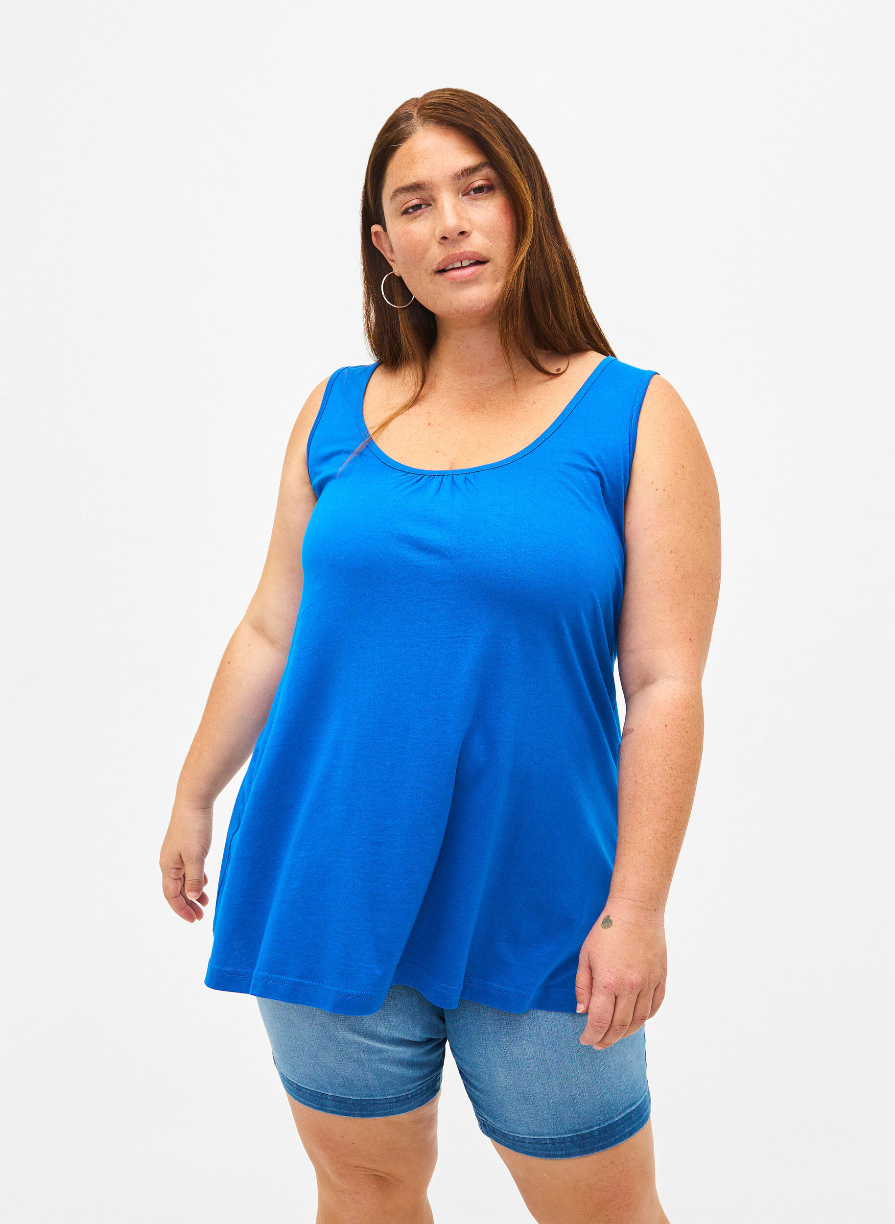Zizzi Top w ksztalcie litery A z okraglym dekoltem, Victoria blue, Model image number 0