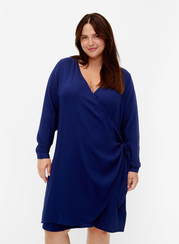 Kopertowa sukienka z wiskozy z dlugimi rekawami, Medieval Blue, Model image number 0