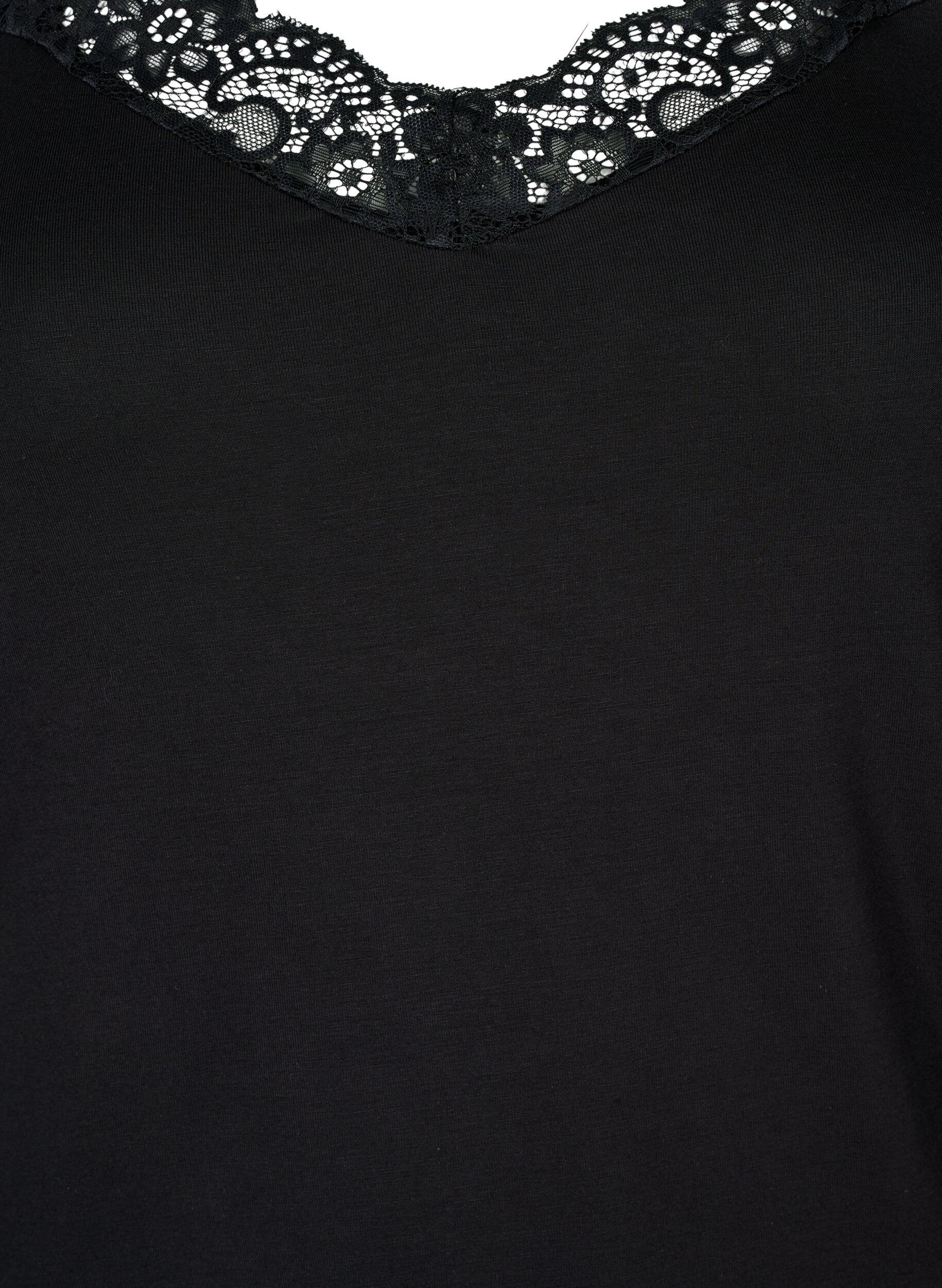ZizziWiskozowy top z koronkowym brzegiem, Czarne, Packshot image number 2
