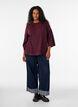 Prazkowany sweter z rekawami 3/4, Czerwony, Model image number 1