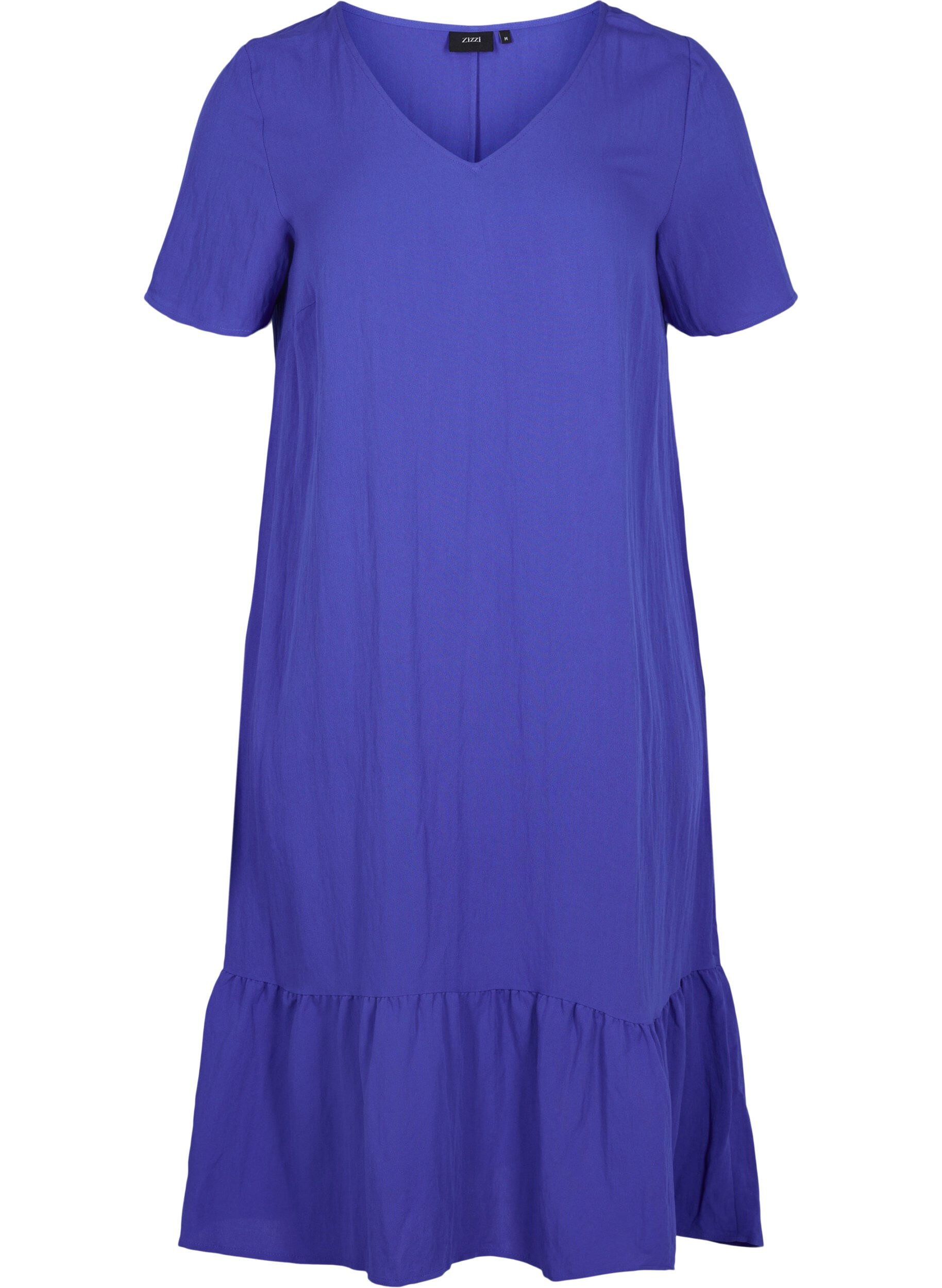 Zizzi Short-sleeved viscose dress with v-neck, Dazzling Blue, Packshot image number 0