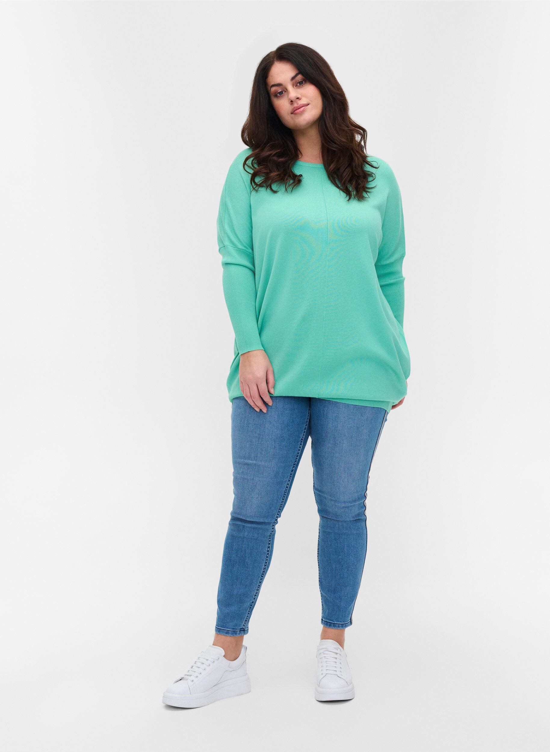 Zizzi Dzianinowy sweter z&nbsp;okraglym dekoltem, Dusty Jade Green, Model image number 2