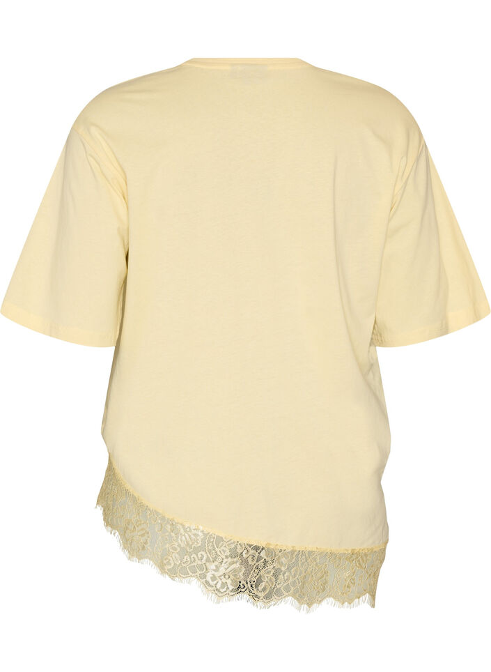 T-shirt z asymetrycznym koronkowym wykonczeniem, Ż&oacute;łty, Packshot image number 1
