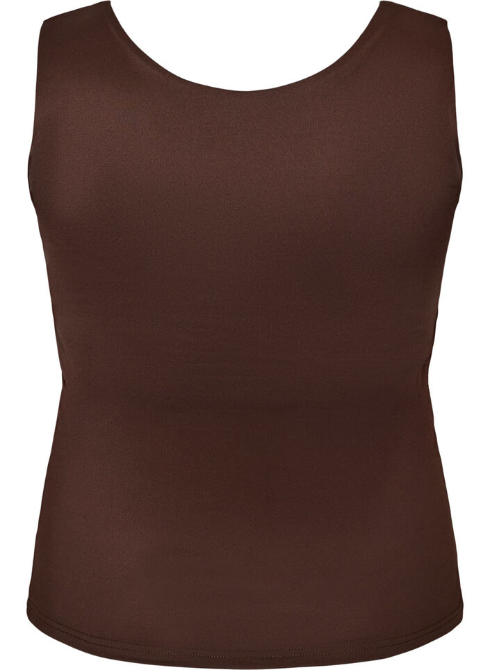Dopasowany top basic z gladkiego materialu, Brązowy, Packshot image number 1